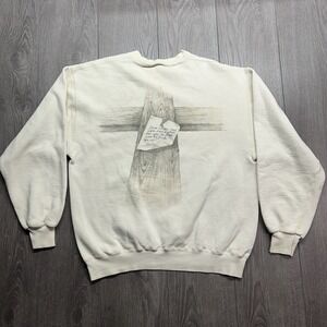 Vintage Jesus Cross Religious Gone to see Dad XL Sweatshirt Graphic Cream Heavy